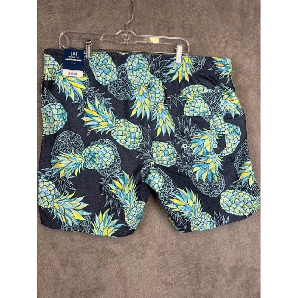 George Men's Above The Knee Swim Trunks Pineapple Print Blue Yellow XL 40-42‎